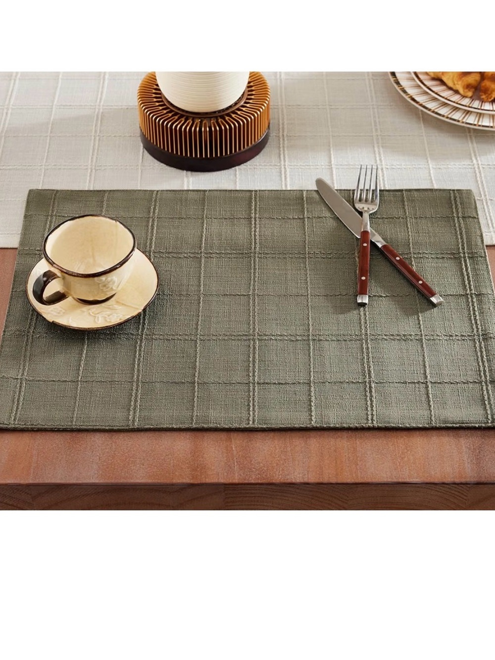 Olive Linen-Texture Farmhouse Placemat - Set of 6